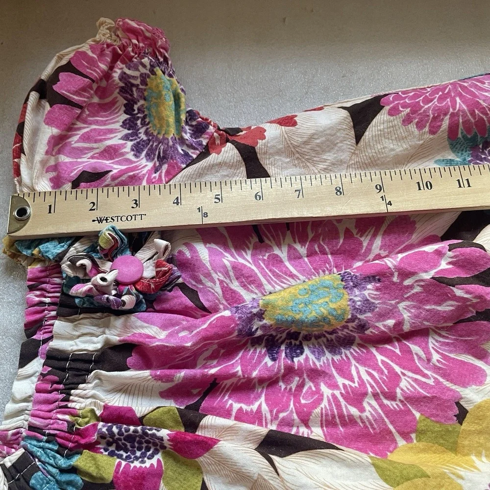Le Za Me Dress Girls 4T 100% Cotton Pink Yellow Floral Puff Sleeve Ruffle Boho